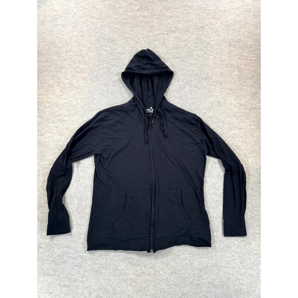 Hanes Live Love Comfort Slub Jersey Hoodie Womens Large Black Cotton Full Zip